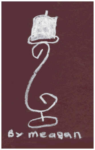 Black and white drawing of a white candle in a candlestick