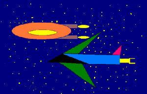 Computer drawing of two space craft.